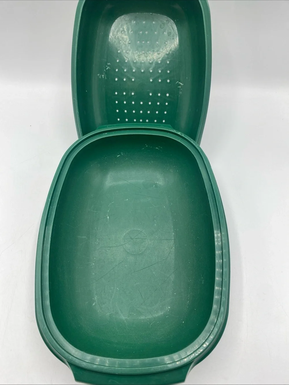 Vintage Tupperware Green 6 Cup Microwave Steamer 2 Piece Set USA Cottage Core